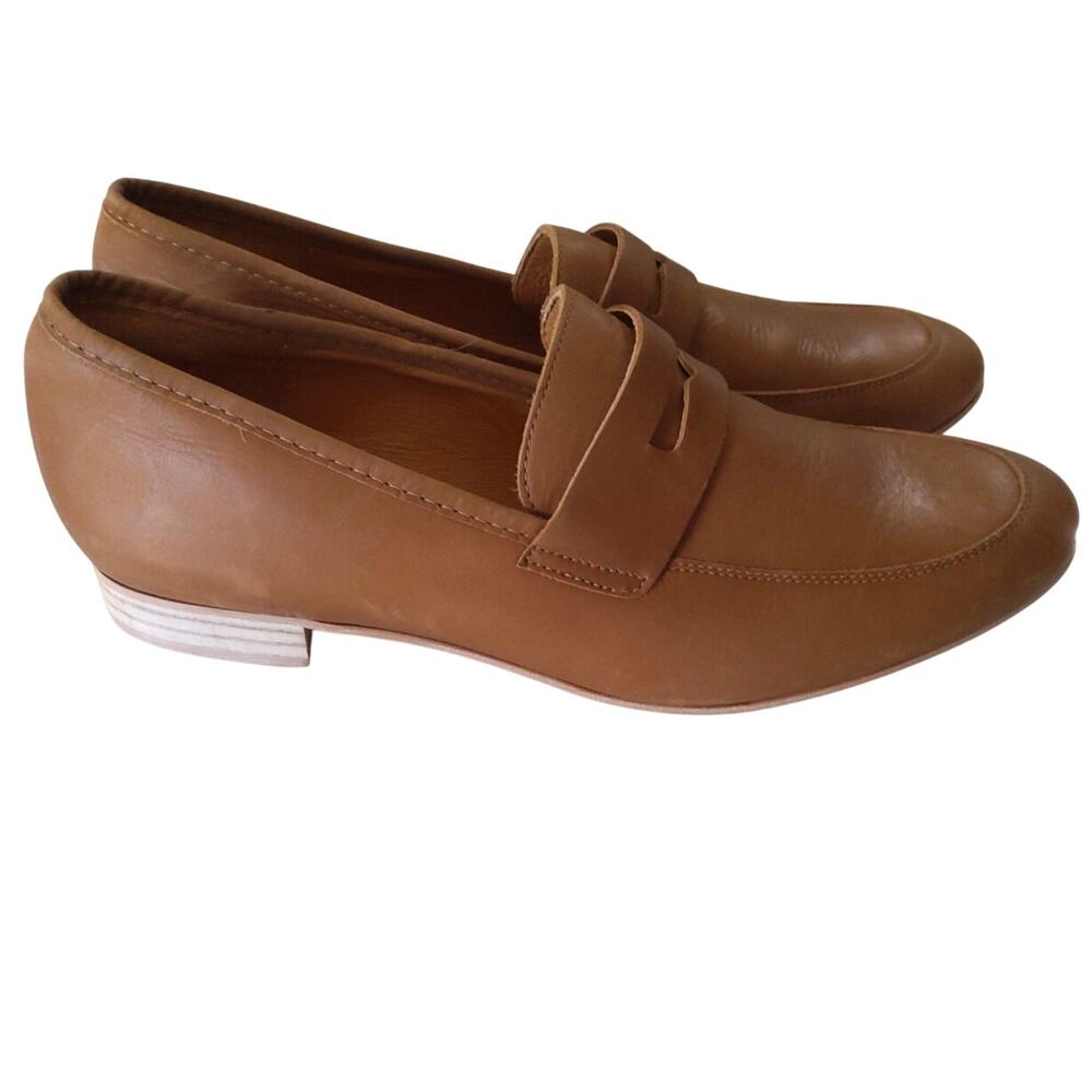 Emilie Karston France-leather penny loafers sz 41 camel quiet luxury old money